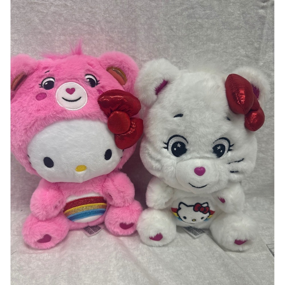 Care Bears x Hello Kitty Plush Set Cheer Bear Costume Sanrio Crossover 9 inch